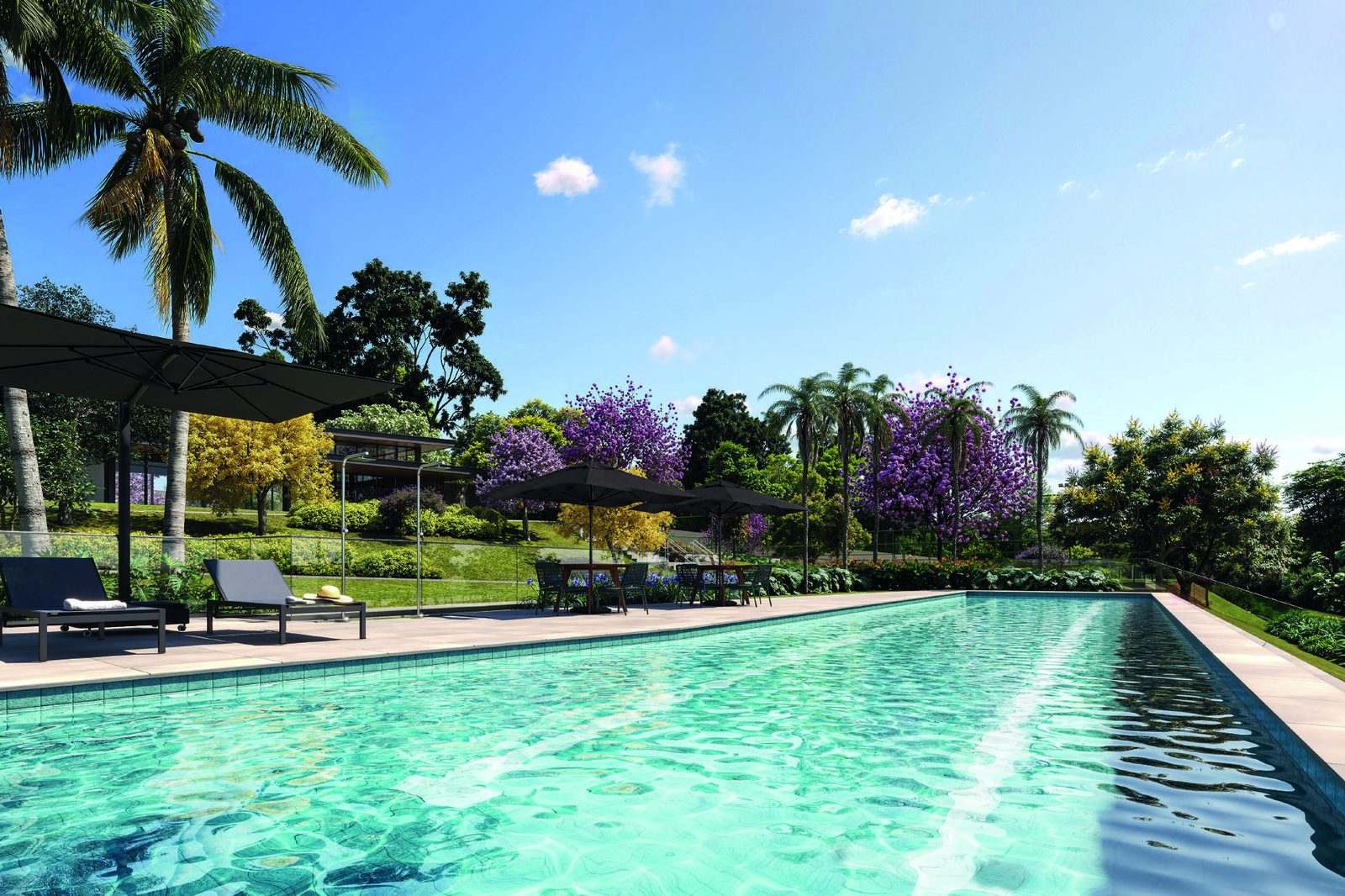 Perspectiva ilustrada da piscina climatizada com raias semiolímpicas