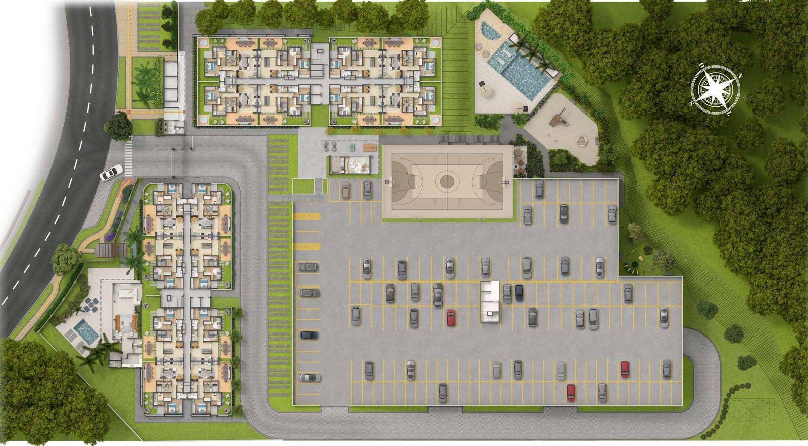 Implantação ilustrada do Artemis com as duas torres e a Casa de Campo