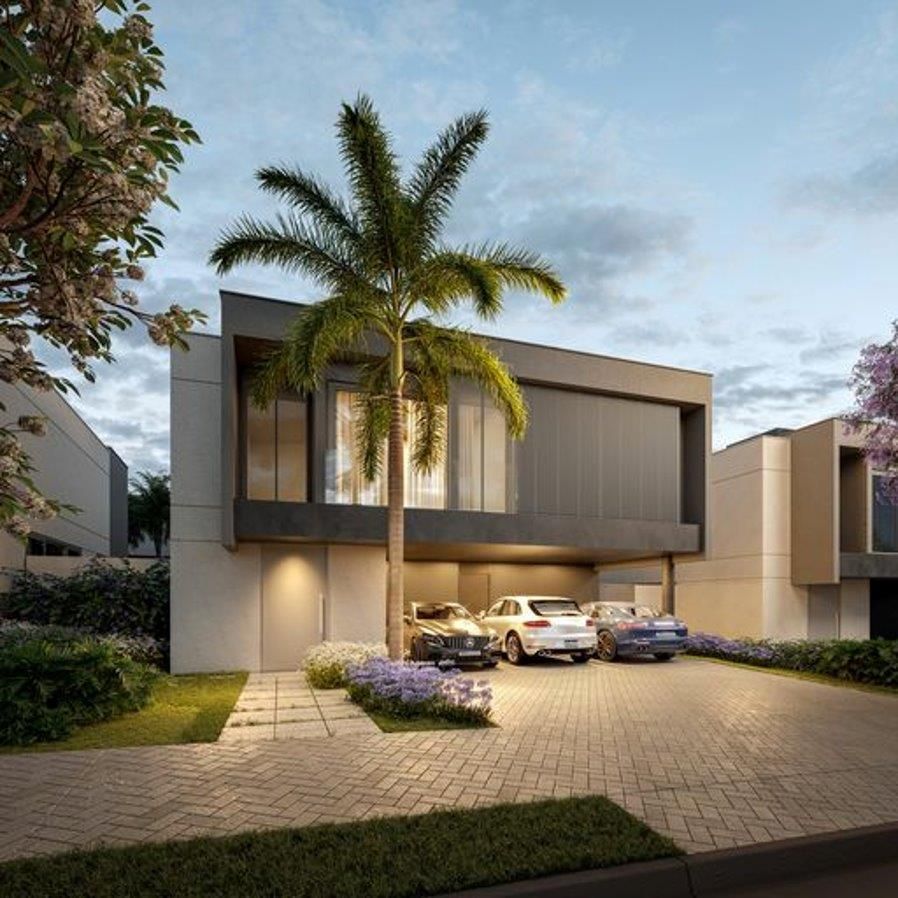 Imagem ilustrativa da fachada da Casa Abaporu, com garagem coberta para 3 carros