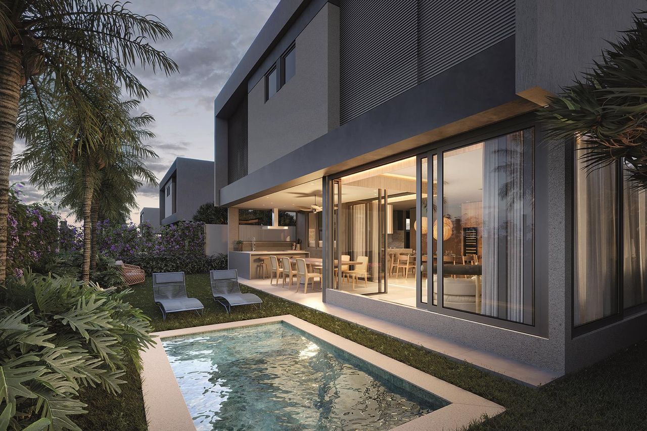Imagem ilustrativa dos fundos da Casa Abaporu, com a varanda gourmet aberta para o jardim