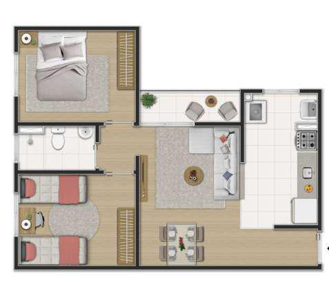 Planta do apartamento Gran Vic Canário Indaiatuba 2 dormitórios
