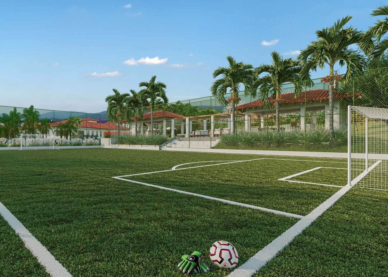 Perspectiva ilustrada do campo de futebol