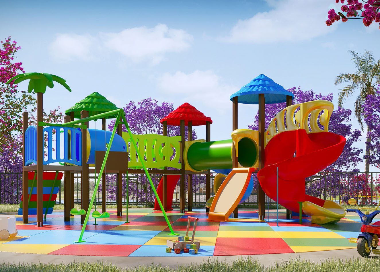 Perspectiva ilustrada do playground colorido
