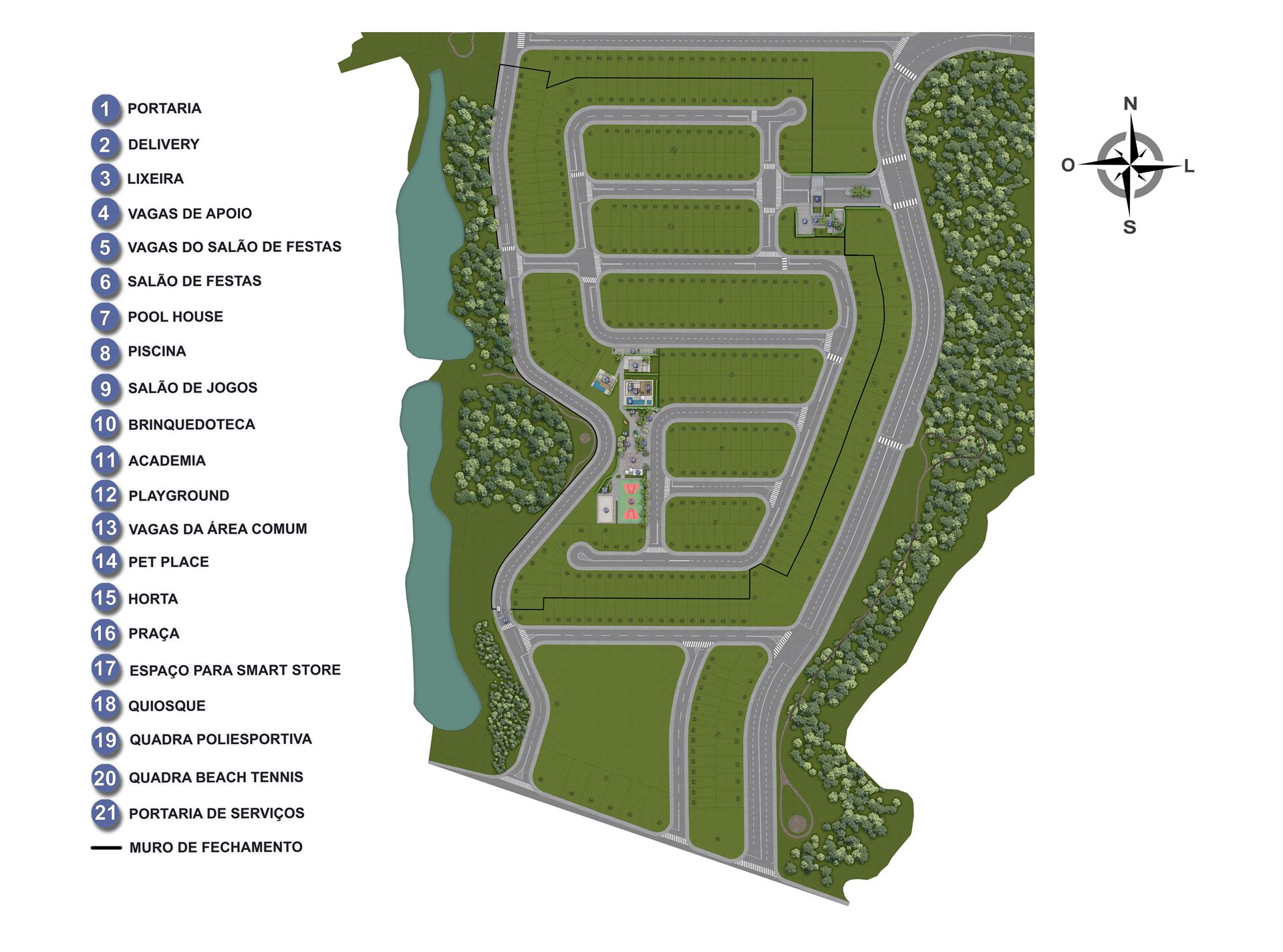 Implantação do Parque Zarah — mapa das quadras e áreas de lazer