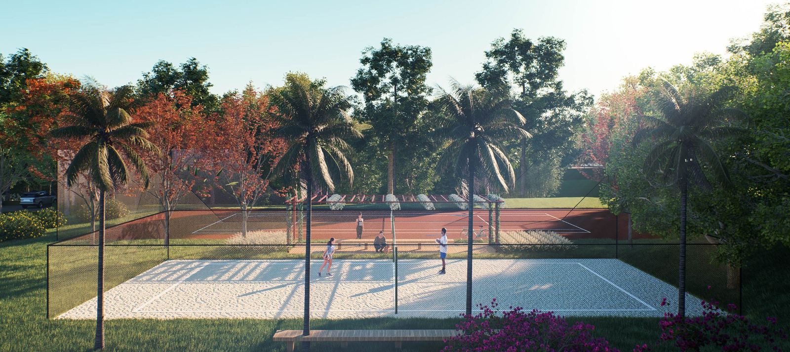 Perspectiva ilustrada das quadras de tênis e de beach tennis