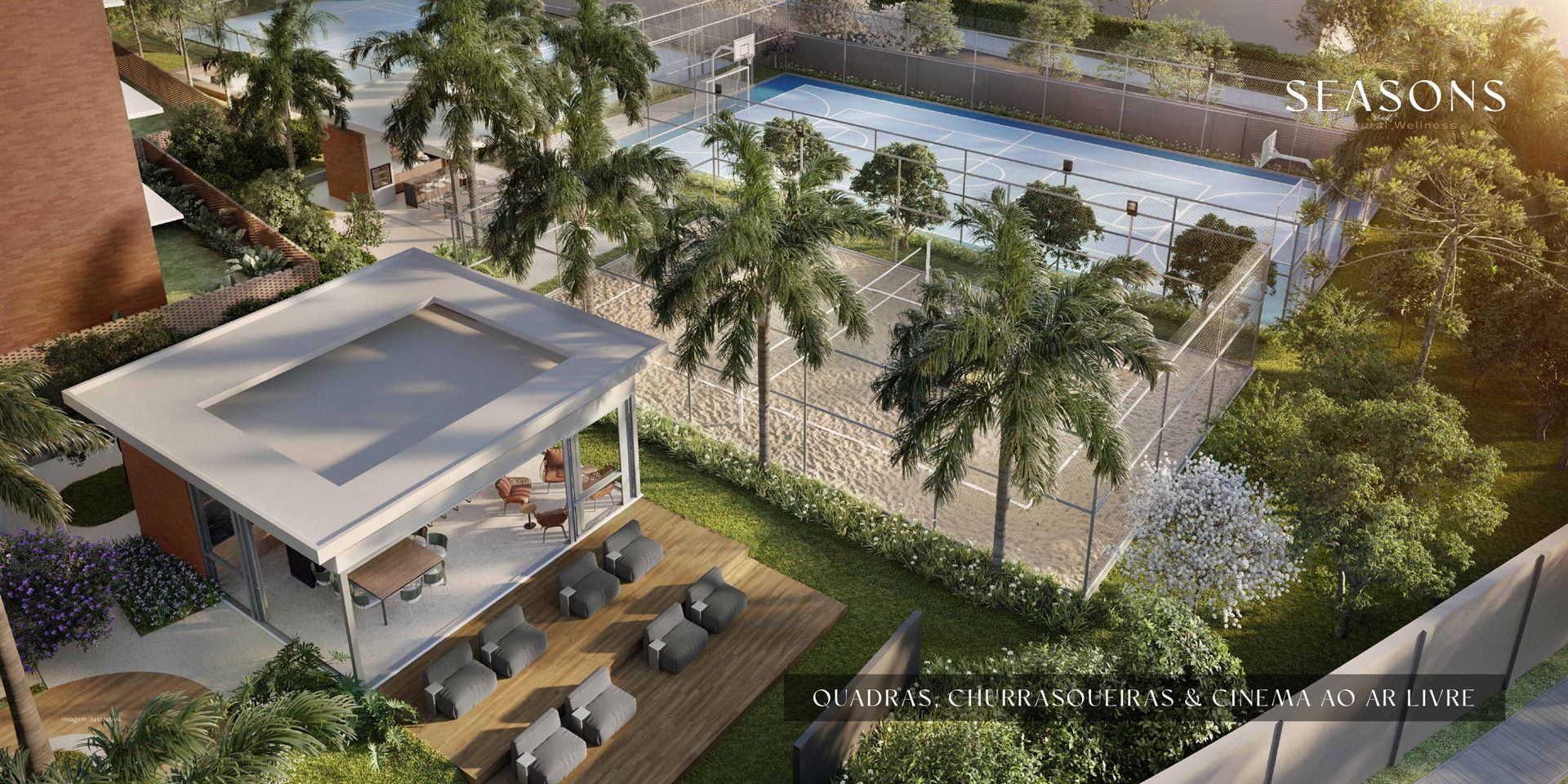 Quadras churrasqueiras cinema ao ar livre Seasons