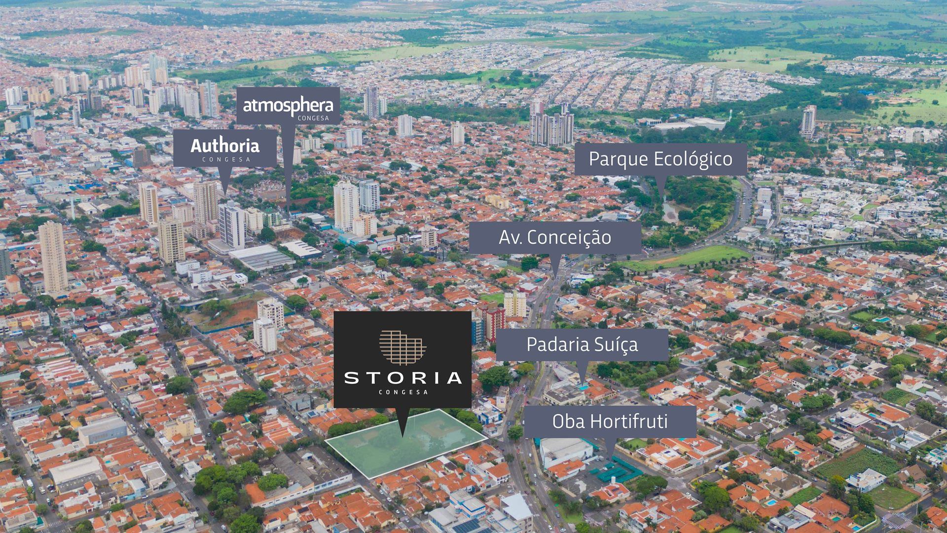 Mapa localização Storia Congesa Indaiatuba com pontos de referência Av. Conceição, Parque Ecológico, Oba Hortifruti, Padaria Suíça