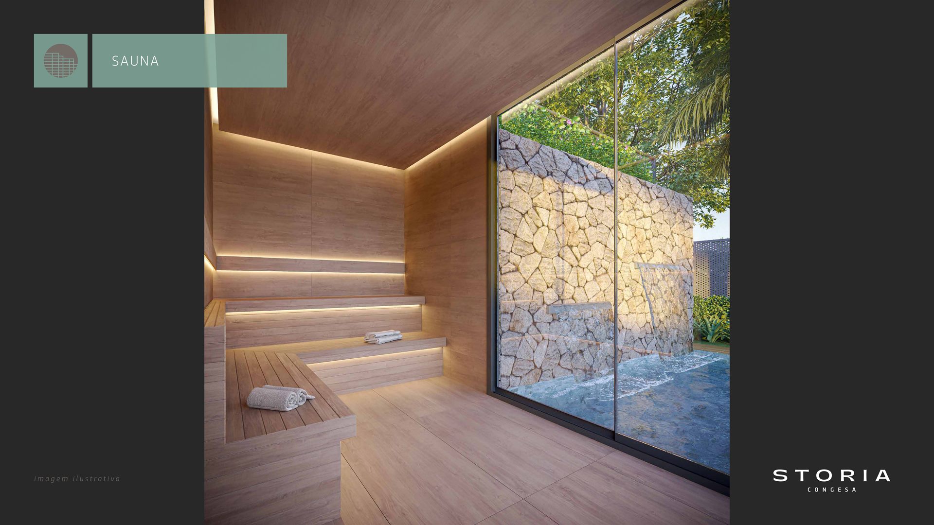 Sauna com cascata Storia Congesa