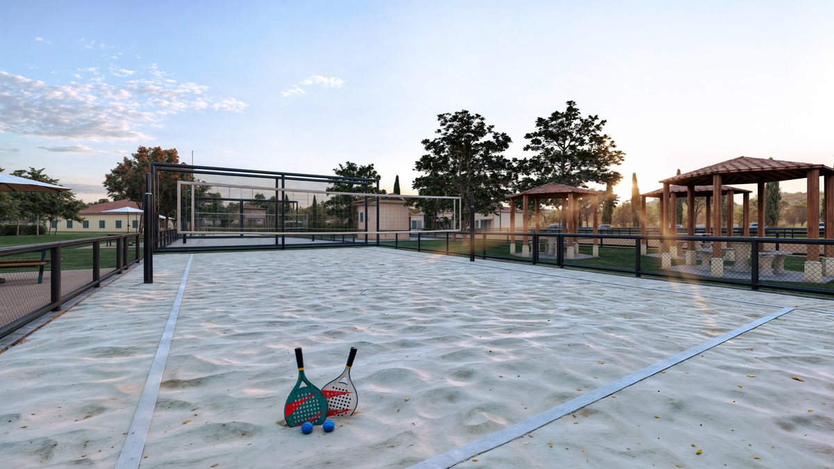 Perspectiva das quadras de beach tennis do Ville de Provence