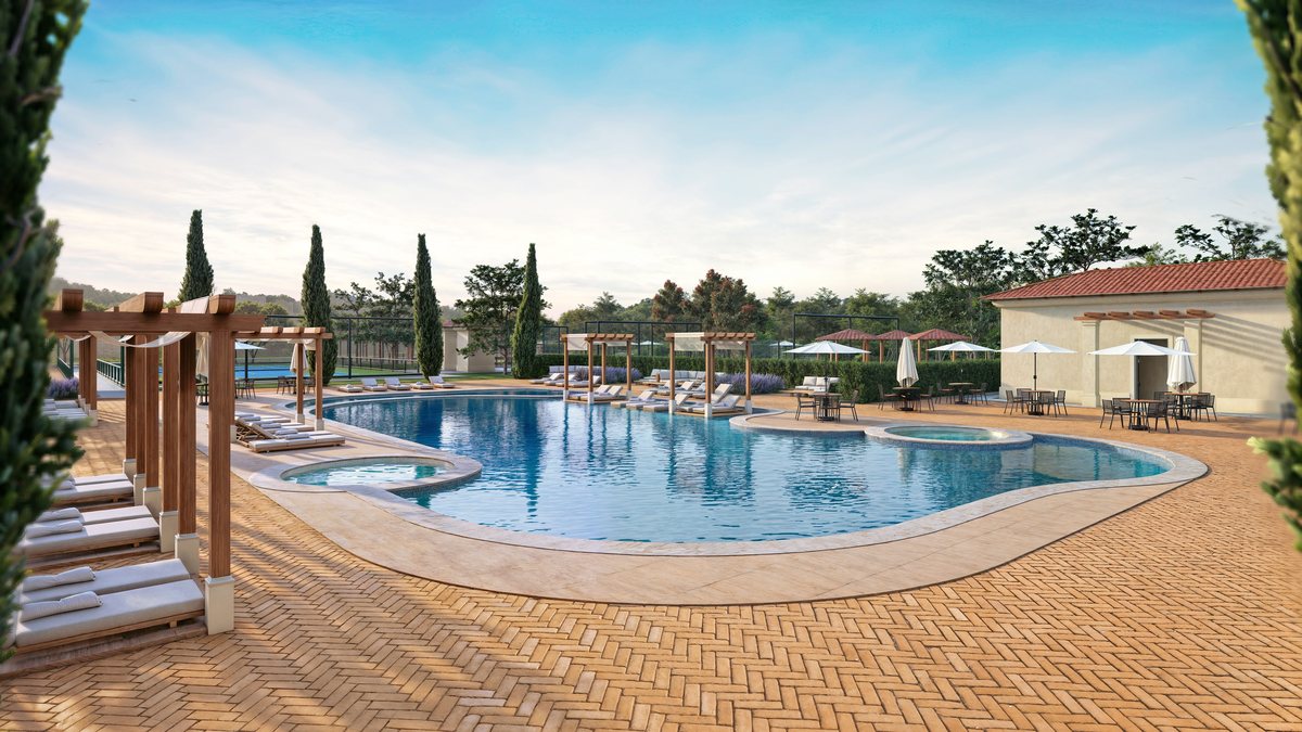 Perspectiva do complexo de piscinas do Ville de Provence