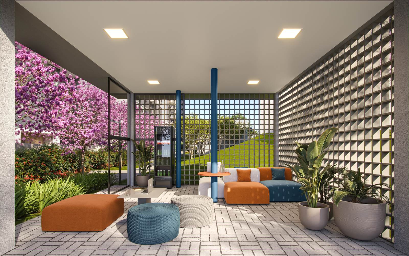 Lounge do Viva Parque Sense, empreendimento Pinheiro, RDZ e iBen em Indaiatuba