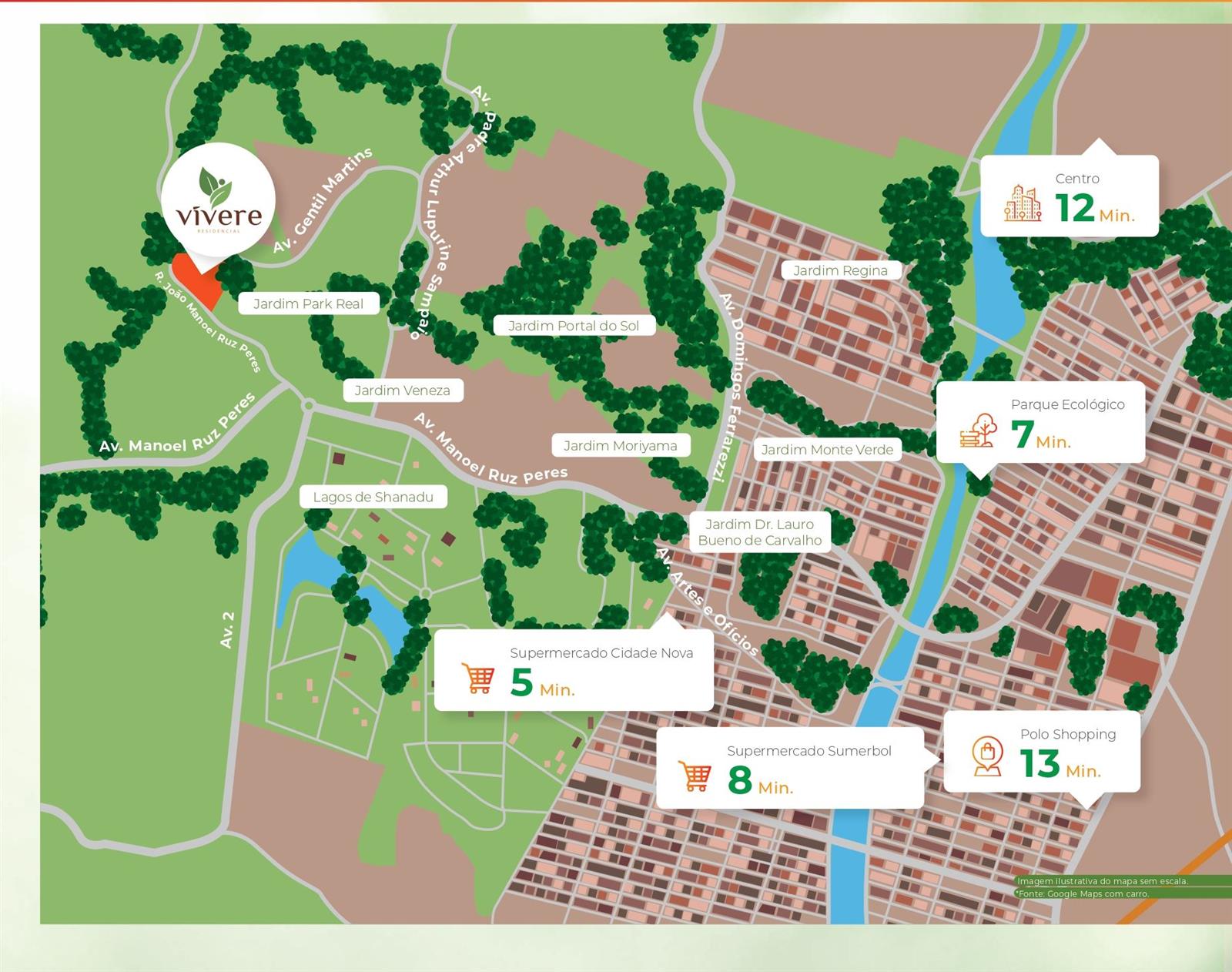 Mapa de localização do Vívere Residencial em Indaiatuba