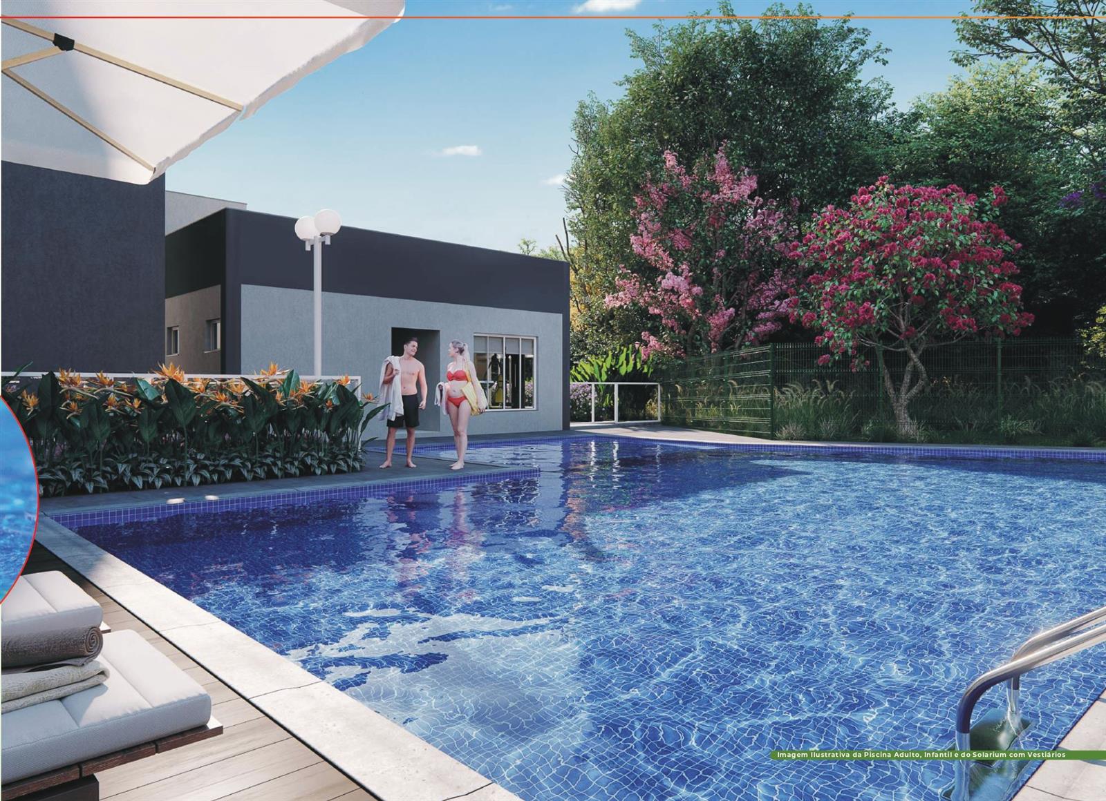 Piscina adulto e infantil com solarium do Vívere Residencial
