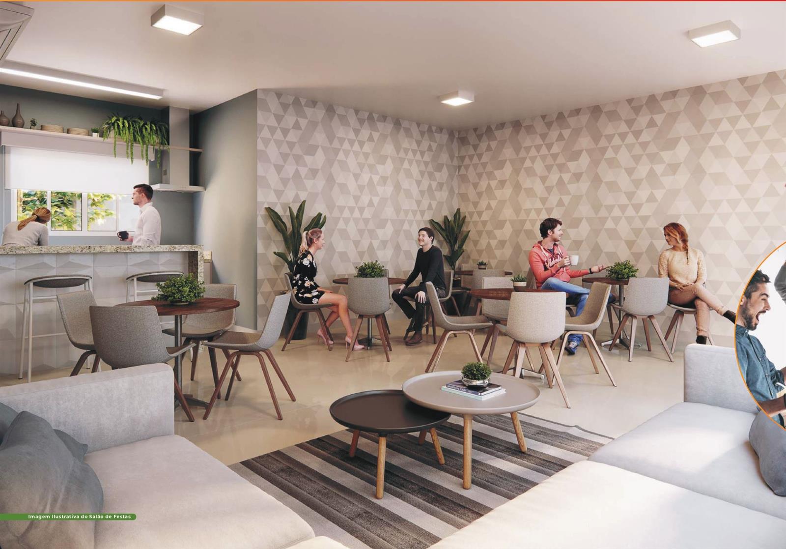 Salão de festas com copa do Vívere Residencial