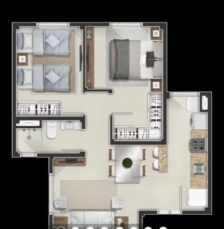 Planta do apartamento 0001, Torre 7, 50,52 m²