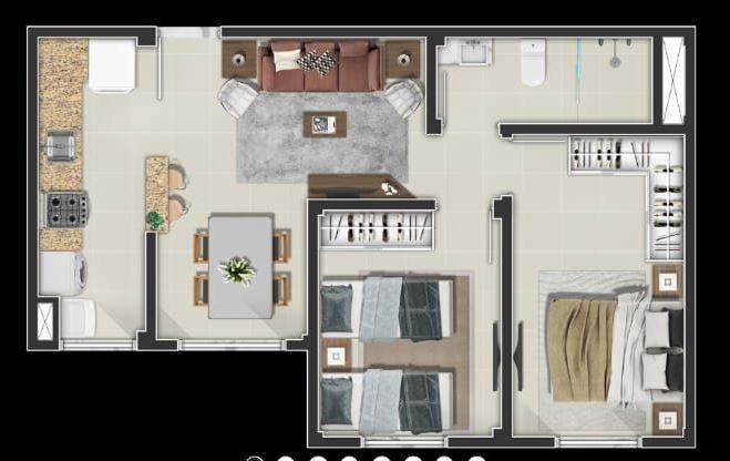Planta do apartamento 0033, Torre 7, 48,36 m²