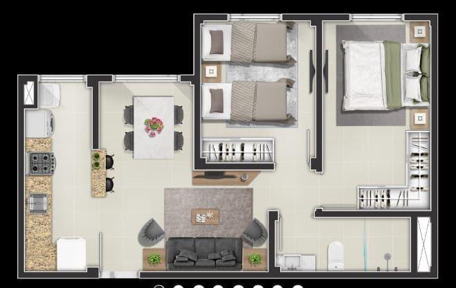 Planta do apartamento 0092, Torre 7, 48,36 m²