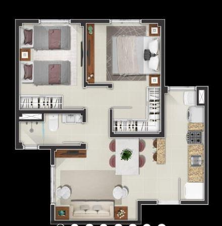 Planta do apartamento 0105, Torre 7, 46,77 m²